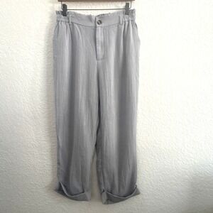 Halara Women Cropped Pants Gray High Waist Straight Leg Cuffed Size M Elastic
